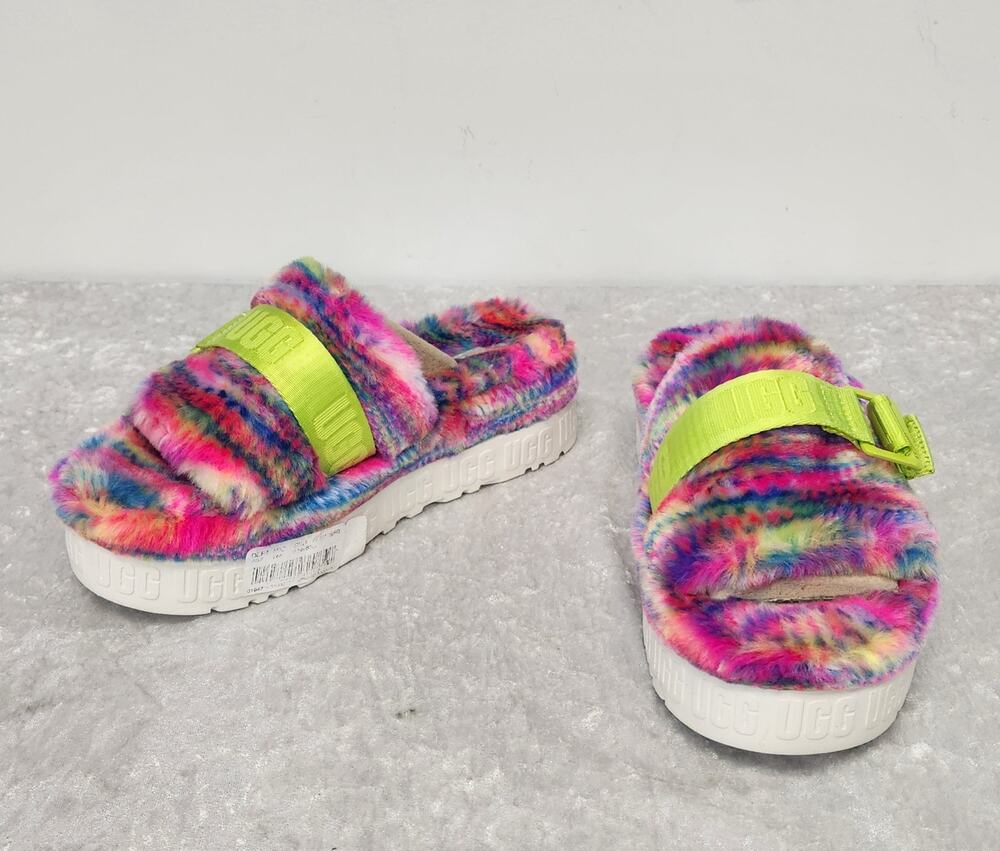 NWT UGG Fluffita Pixelate Womens Multicolor Slip-On Sandals-Size 7